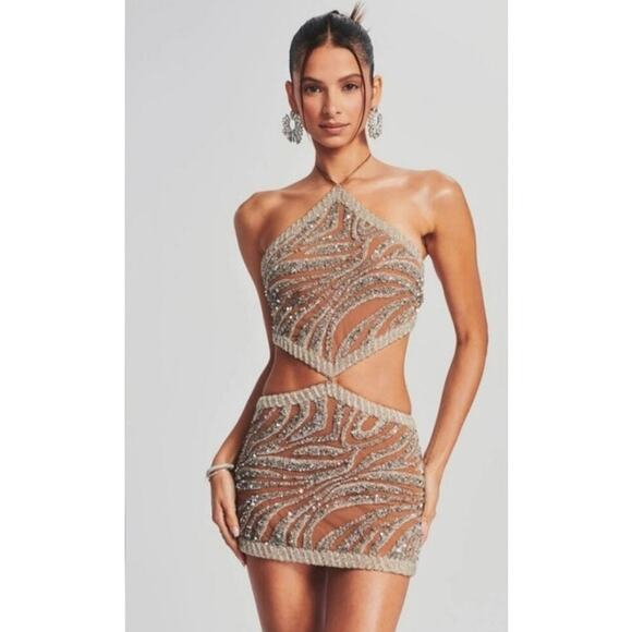 Retrofete Beige and Silver Mini Dress - Picture 1 of 10